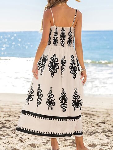 CUPSHE Women's Summer Maxi Dress V Neck Paisley Slit Cami Long Dress Beach Sundress in Saudi Arabia