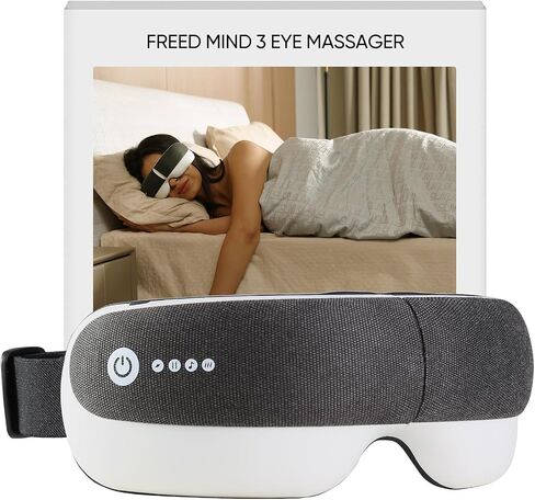 Freed Mind 3 Eye Massager & Bluetooth Heat Sleep Mask ، مجموعات هدايا الأب | مع حقيبة تخزين من جلد الغزال | الصداع النصفي الإغاثة ، والاسترخاء ، وتخفيف الإجهاد في وقت النوم | ضوضاء بيضاء ، وسادة الهواء ثلاثية الأبعاد العجن | مدلك رأس ذكي in Kuwait