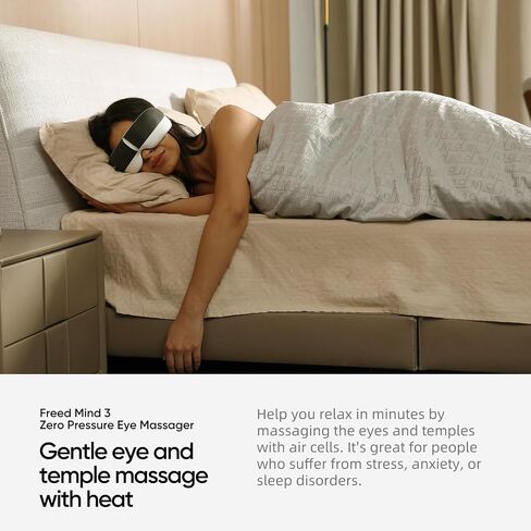 Freed Mind 3 Eye Massager & Bluetooth Heat Sleep Mask ، مجموعات هدايا الأب | مع حقيبة تخزين من جلد الغزال | الصداع النصفي الإغاثة ، والاسترخاء ، وتخفيف الإجهاد في وقت النوم | ضوضاء بيضاء ، وسادة الهواء ثلاثية الأبعاد العجن | مدلك رأس ذكي in Kuwait