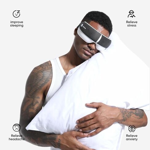 Freed Mind 3 Eye Massager & Bluetooth Heat Sleep Mask ، مجموعات هدايا الأب | مع حقيبة تخزين من جلد الغزال | الصداع النصفي الإغاثة ، والاسترخاء ، وتخفيف الإجهاد في وقت النوم | ضوضاء بيضاء ، وسادة الهواء ثلاثية الأبعاد العجن | مدلك رأس ذكي in Kuwait