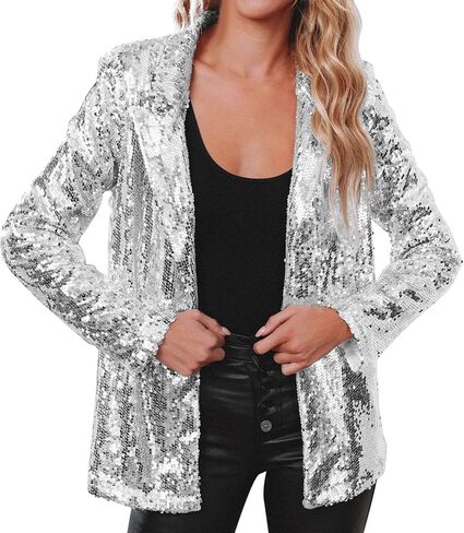 Women's Sequin Blazer Sparkly Party ChristmasLong Sleeve Lapel Open Front Glitter Sequin Jacket in Saudi Arabia