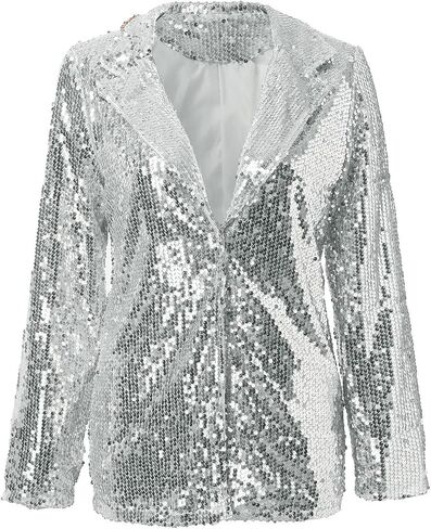Women's Sequin Blazer Sparkly Party ChristmasLong Sleeve Lapel Open Front Glitter Sequin Jacket in Saudi Arabia
