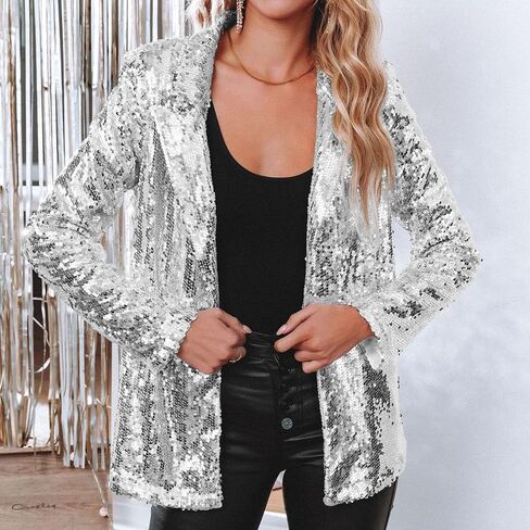 Women's Sequin Blazer Sparkly Party ChristmasLong Sleeve Lapel Open Front Glitter Sequin Jacket in Saudi Arabia