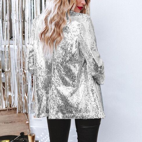 Women's Sequin Blazer Sparkly Party ChristmasLong Sleeve Lapel Open Front Glitter Sequin Jacket in Saudi Arabia