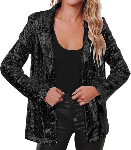 Women's Sequin Blazer Sparkly Party ChristmasLong Sleeve Lapel Open Front Glitter Sequin Jacket in Saudi Arabia