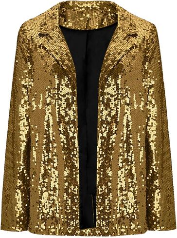 Women's Sequin Blazer Sparkly Party ChristmasLong Sleeve Lapel Open Front Glitter Sequin Jacket in Saudi Arabia