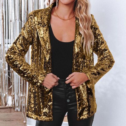 Women's Sequin Blazer Sparkly Party ChristmasLong Sleeve Lapel Open Front Glitter Sequin Jacket in Saudi Arabia