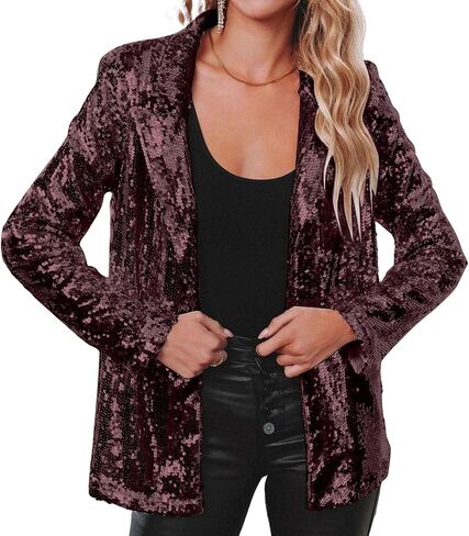 Women's Sequin Blazer Sparkly Party ChristmasLong Sleeve Lapel Open Front Glitter Sequin Jacket in Saudi Arabia