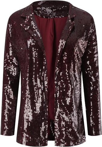 Women's Sequin Blazer Sparkly Party ChristmasLong Sleeve Lapel Open Front Glitter Sequin Jacket in Saudi Arabia