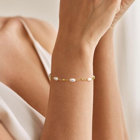 أساور لؤلؤة Gold Turandoss للنساء هدايا المجوهرات - 14K مطلي بالذهب المطلي بالمياه العذبة السوار اللؤلؤة ذات الطبقات المذابة للملحقة بالخرز للنساء للنساء وصيفات المجوهرات in Saudi Arabia