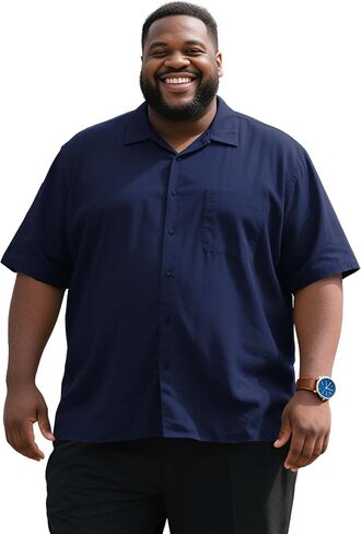 Big and Tall Shirts for Men Causal Button up Shirts Short Sleeve Vintage Summer Beach Vacation Work Shirts Plus Size in Kuwait