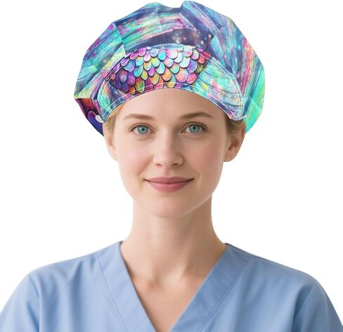 Mukjhoi Women's Bouffant Scrub Cap with Backband and Button Tie القابل للتعديل مرة أخرى للرجال Long Hair للسيدات ، 1 حزمة in Kuwait