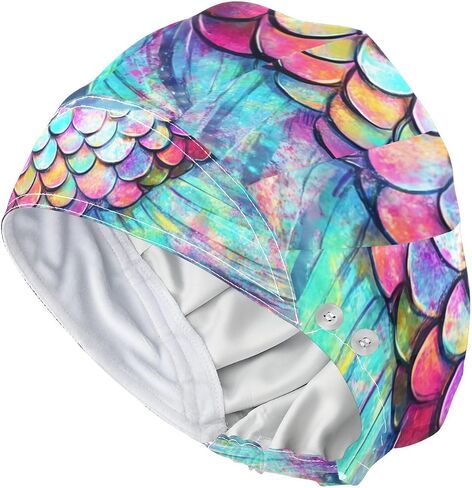 Mukjhoi Women's Bouffant Scrub Cap with Backband and Button Tie القابل للتعديل مرة أخرى للرجال Long Hair للسيدات ، 1 حزمة in Kuwait