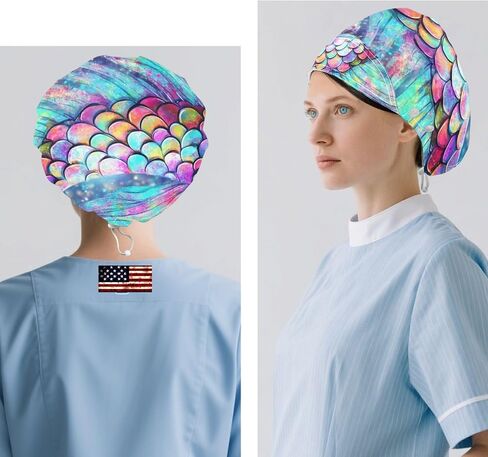 Mukjhoi Women's Bouffant Scrub Cap with Backband and Button Tie القابل للتعديل مرة أخرى للرجال Long Hair للسيدات ، 1 حزمة in Kuwait