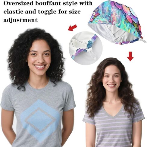 Mukjhoi Women's Bouffant Scrub Cap with Backband and Button Tie القابل للتعديل مرة أخرى للرجال Long Hair للسيدات ، 1 حزمة in Kuwait
