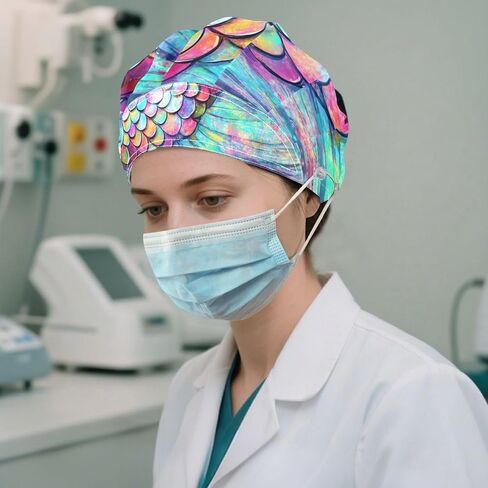 Mukjhoi Women's Bouffant Scrub Cap with Backband and Button Tie القابل للتعديل مرة أخرى للرجال Long Hair للسيدات ، 1 حزمة in Kuwait