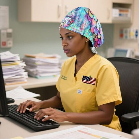 Mukjhoi Women's Bouffant Scrub Cap with Backband and Button Tie القابل للتعديل مرة أخرى للرجال Long Hair للسيدات ، 1 حزمة in Kuwait