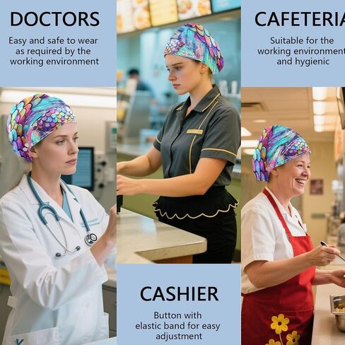 Mukjhoi Women's Bouffant Scrub Cap with Backband and Button Tie القابل للتعديل مرة أخرى للرجال Long Hair للسيدات ، 1 حزمة in Kuwait