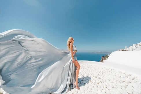 Silver Long Tail Flying for Women's Wedding, Maternity Photoshoot Santorini Flying Dress for Photoshoot | Long Tail Satin Maxi in Saudi Arabia