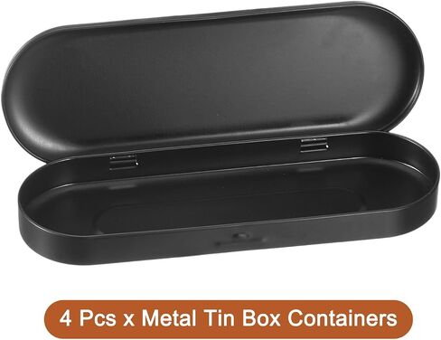 UXCELL 4 PCS Metal Tin Box Container ، 6.9x2.4x0.7 Inch Oval Oprease مفصلية مفصلية مربع مصغر حاويات تخزين محمولة للحرف اليدوية للحلوى ، الأسود in Kuwait