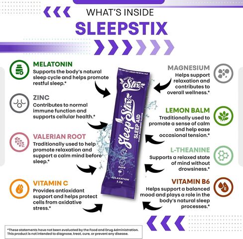 Sleep Aid Melatonin Powder Tryptophan Glycine Valerian Root Magnesium For Sleep Lemon Balm L Theanine Magnesium Glycinate Zinc Sleep Aid Myo Inositol GABACalm B6 5 HTP Stress Relief 20 Stix in Kuwait