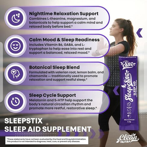 Sleep Aid Melatonin Powder Tryptophan Glycine Valerian Root Magnesium For Sleep Lemon Balm L Theanine Magnesium Glycinate Zinc Sleep Aid Myo Inositol GABACalm B6 5 HTP Stress Relief 20 Stix in Kuwait
