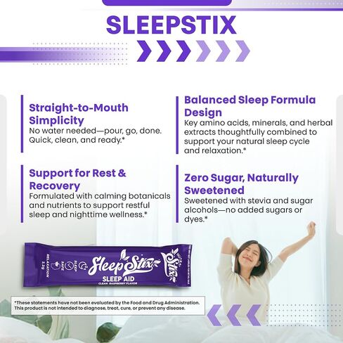 Sleep Aid Melatonin Powder Tryptophan Glycine Valerian Root Magnesium For Sleep Lemon Balm L Theanine Magnesium Glycinate Zinc Sleep Aid Myo Inositol GABACalm B6 5 HTP Stress Relief 20 Stix in Kuwait