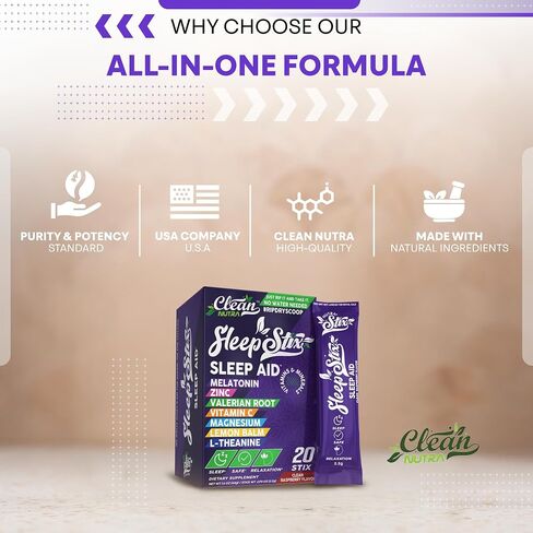 Sleep Aid Melatonin Powder Tryptophan Glycine Valerian Root Magnesium For Sleep Lemon Balm L Theanine Magnesium Glycinate Zinc Sleep Aid Myo Inositol GABACalm B6 5 HTP Stress Relief 20 Stix in Kuwait