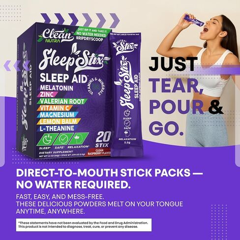 Sleep Aid Melatonin Powder Tryptophan Glycine Valerian Root Magnesium For Sleep Lemon Balm L Theanine Magnesium Glycinate Zinc Sleep Aid Myo Inositol GABACalm B6 5 HTP Stress Relief 20 Stix in Kuwait