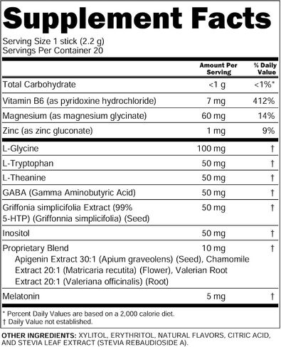 Sleep Aid Melatonin Powder Tryptophan Glycine Valerian Root Magnesium For Sleep Lemon Balm L Theanine Magnesium Glycinate Zinc Sleep Aid Myo Inositol GABACalm B6 5 HTP Stress Relief 20 Stix in Kuwait