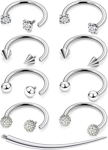 16g Internal Thread Horseshoe Nose Ring - Surgical Steel 8mm 10mm Horseshoe Septum Jewelry - Lip Rings -U Shaped Hoop Rook Daith Earrings Hypoallergenic Clicker Silver，Piercing Taper Tool in Kuwait