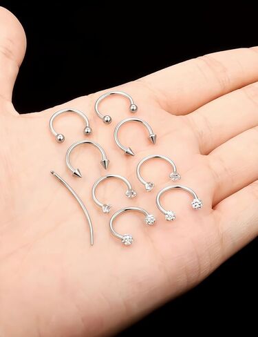 16g Internal Thread Horseshoe Nose Ring - Surgical Steel 8mm 10mm Horseshoe Septum Jewelry - Lip Rings -U Shaped Hoop Rook Daith Earrings Hypoallergenic Clicker Silver，Piercing Taper Tool in Kuwait