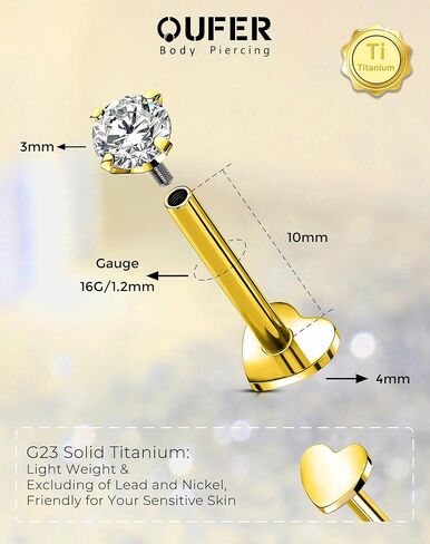 Titanium Flat Back Stud Earrings 16G Medusa Labret Jewelry Internally Thread Lip Stud Surgical Steel 5/6/8/10/12MM Helix Tragus Conch Cartilage Earring for Women Men in Saudi Arabia