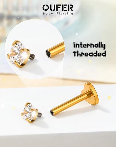 Titanium Flat Back Stud Earrings 16G Medusa Labret Jewelry Internally Thread Lip Stud Surgical Steel 5/6/8/10/12MM Helix Tragus Conch Cartilage Earring for Women Men in Saudi Arabia