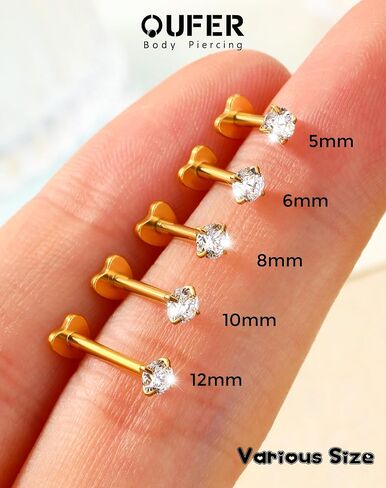 Titanium Flat Back Stud Earrings 16G Medusa Labret Jewelry Internally Thread Lip Stud Surgical Steel 5/6/8/10/12MM Helix Tragus Conch Cartilage Earring for Women Men in Saudi Arabia