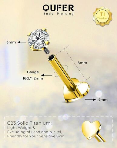 Titanium Flat Back Stud Earrings 16G Medusa Labret Jewelry Internally Thread Lip Stud Surgical Steel 5/6/8/10/12MM Helix Tragus Conch Cartilage Earring for Women Men in Saudi Arabia