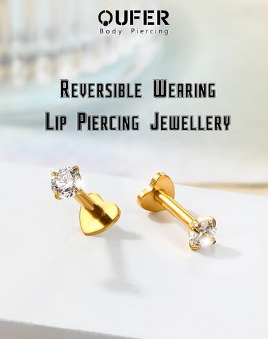 Titanium Flat Back Stud Earrings 16G Medusa Labret Jewelry Internally Thread Lip Stud Surgical Steel 5/6/8/10/12MM Helix Tragus Conch Cartilage Earring for Women Men in Saudi Arabia