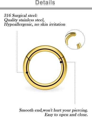 20G 18G 16G 14G 12G 10G Surgical Steel Steel spistrip spottion Rings RIPS RIP RINGS HELIX DAITH TRAGUS Sleeper Body Body Bodich for Women 6mm 8mm 10mm 12mm 16mm 16mm 16mm in Kuwait