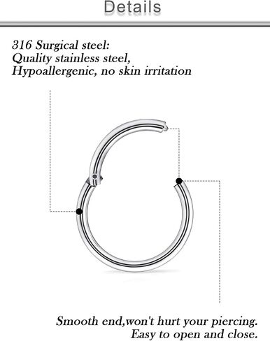 20G 18G 16G 14G 12G 10G Surgical Steel Steel spistrip spottion Rings RIPS RIP RINGS HELIX DAITH TRAGUS Sleeper Body Body Bodich for Women 6mm 8mm 10mm 12mm 16mm 16mm 16mm in Kuwait