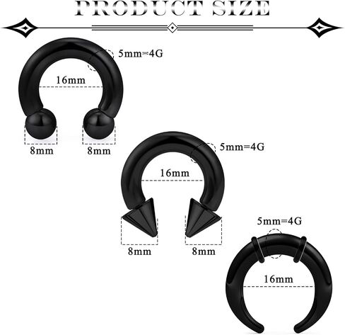 حلقات الحاجز الكبيرة 16G 14G 12G 10G 8G 6G 4G 2G PA RING HORSESHOE BARLY الفولاذ المقاوم للصدأ الحاجز PINCHER TAPERS أسود C شكل بوفالو نقالة بافالو للنساء الرجال in Kuwait