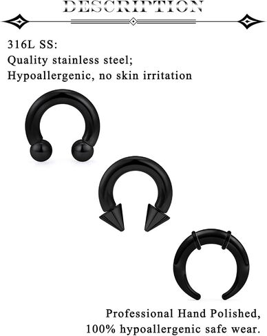 حلقات الحاجز الكبيرة 16G 14G 12G 10G 8G 6G 4G 2G PA RING HORSESHOE BARLY الفولاذ المقاوم للصدأ الحاجز PINCHER TAPERS أسود C شكل بوفالو نقالة بافالو للنساء الرجال in Kuwait