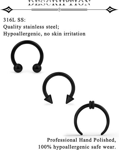 حلقات الحاجز الكبيرة 16G 14G 12G 10G 8G 6G 4G 2G PA RING HORSESHOE BARLY الفولاذ المقاوم للصدأ الحاجز PINCHER TAPERS أسود C شكل بوفالو نقالة بافالو للنساء الرجال in Kuwait