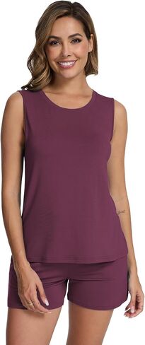 WiWi Pajamas for Women Tank Top Pajama Set Sleeveless Viscose from Bamboo Sleepwear Soft Shorts Pjs Sets Pj Loungewear S-XXL in Saudi Arabia