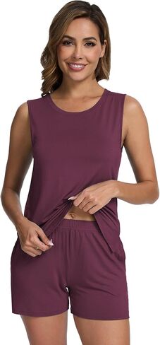 WiWi Pajamas for Women Tank Top Pajama Set Sleeveless Viscose from Bamboo Sleepwear Soft Shorts Pjs Sets Pj Loungewear S-XXL in Saudi Arabia