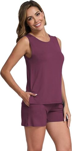 WiWi Pajamas for Women Tank Top Pajama Set Sleeveless Viscose from Bamboo Sleepwear Soft Shorts Pjs Sets Pj Loungewear S-XXL in Saudi Arabia