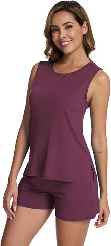 WiWi Pajamas for Women Tank Top Pajama Set Sleeveless Viscose from Bamboo Sleepwear Soft Shorts Pjs Sets Pj Loungewear S-XXL in Saudi Arabia