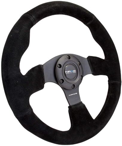 NRG Innovations NRG-RST-012S Reinforced Steering Wheel Suede Steering Wheel 320mm Diameter And 25mm Depp With/BLACK Stitch/Black Thumb Grip, Double Riveted Spokes + Horn Button in Saudi Arabia
