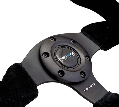 NRG Innovations NRG-RST-012S Reinforced Steering Wheel Suede Steering Wheel 320mm Diameter And 25mm Depp With/BLACK Stitch/Black Thumb Grip, Double Riveted Spokes + Horn Button in Saudi Arabia