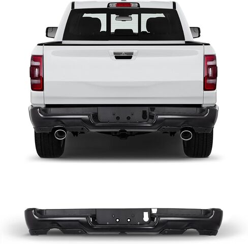 SCITOO Rear Step Bumper Fit for 2019-2024 for Ram 1500 Black Heavy Duty Steel Bumper,with Dual Exhaust and Park Assist Sensors in Saudi Arabia