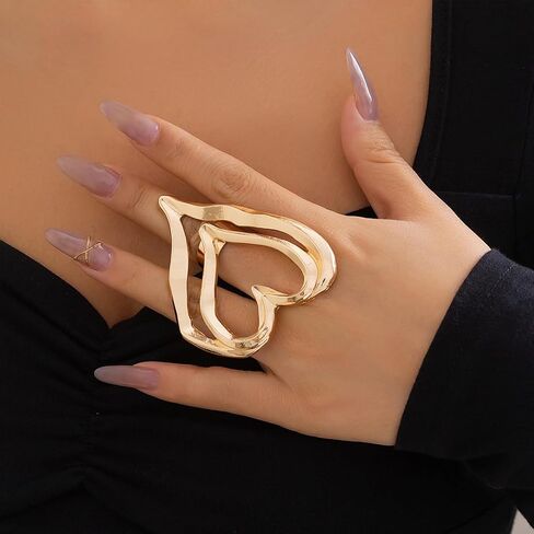 GIGB PBDK حلقات Cross Gold Cross للنساء غير النظامية Big Double Heart Midi Rings قابلة للتعديل مبالغ فيه in Saudi Arabia
